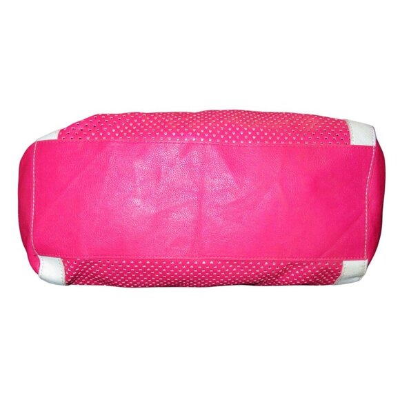 Betsey Johnson Perforated Laser Cut Leather Butterfly Charm Tote Barbie Pink - Picture 9 of 15